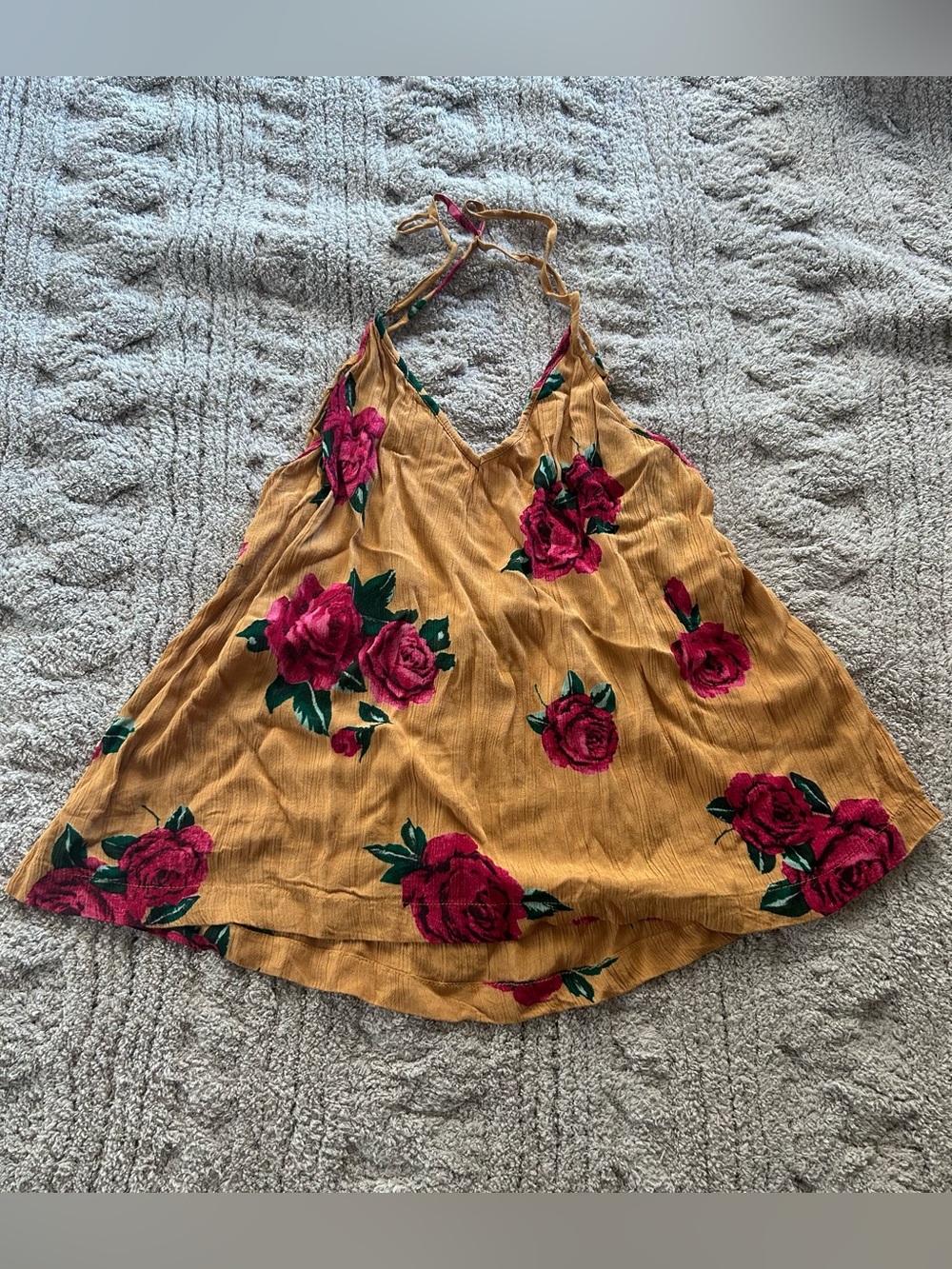 Volcom Mustard Floral Rose Strappy Swing Tank Top Size S